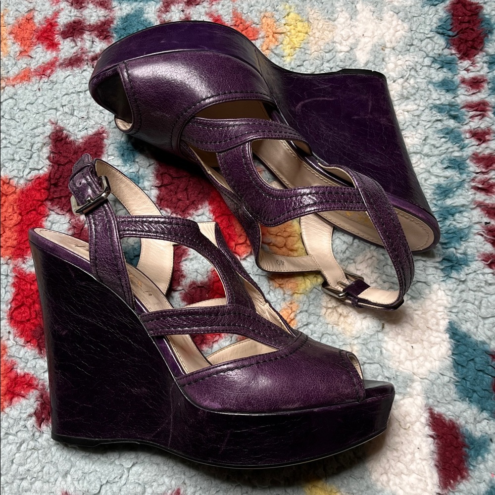 Prada purple platform wedge peep toe sandals - Picture 2 of 10